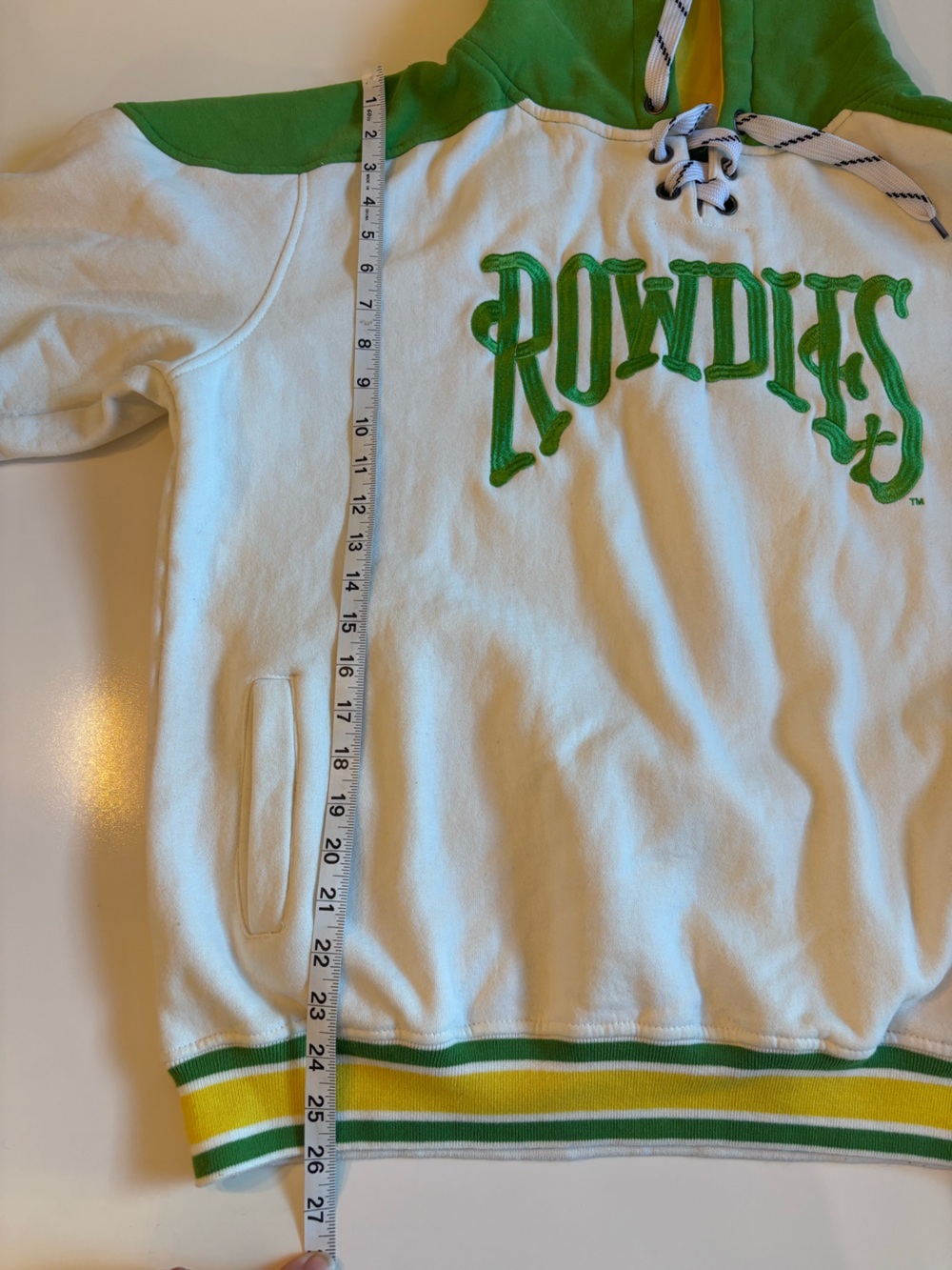 Tampa Bay Rowdies Lace up Hoodie, Men’s XL, white green & yellow - Picture 5 of 15